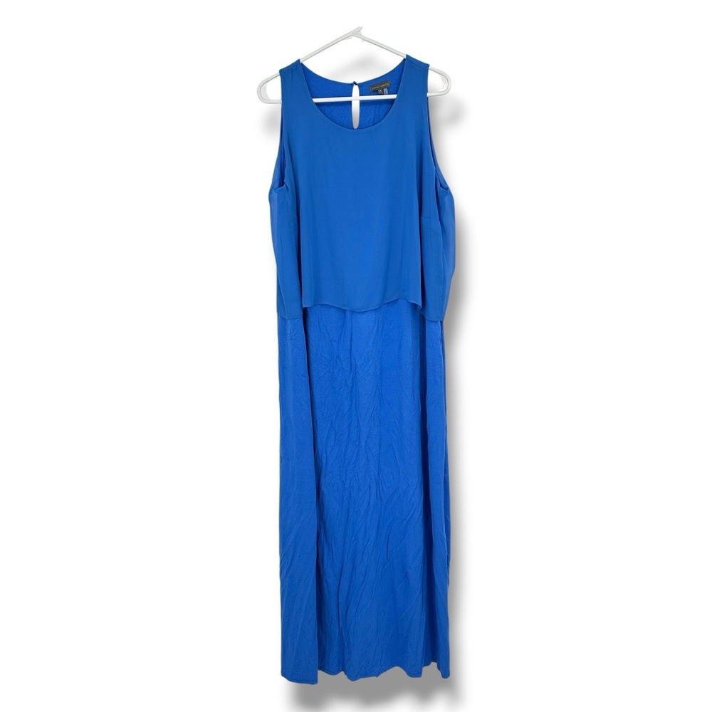 Vince Camuto Blue Layered Jersey Knit Maxi Dress 1X Sleeveless Resort Classic